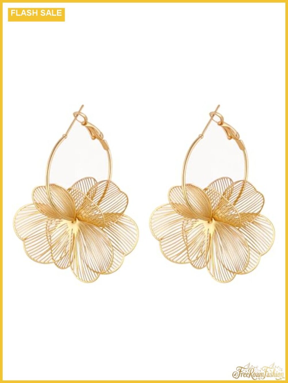 Gold Plated Flower Dangle Drop Earrings Statement Floral Jewelry